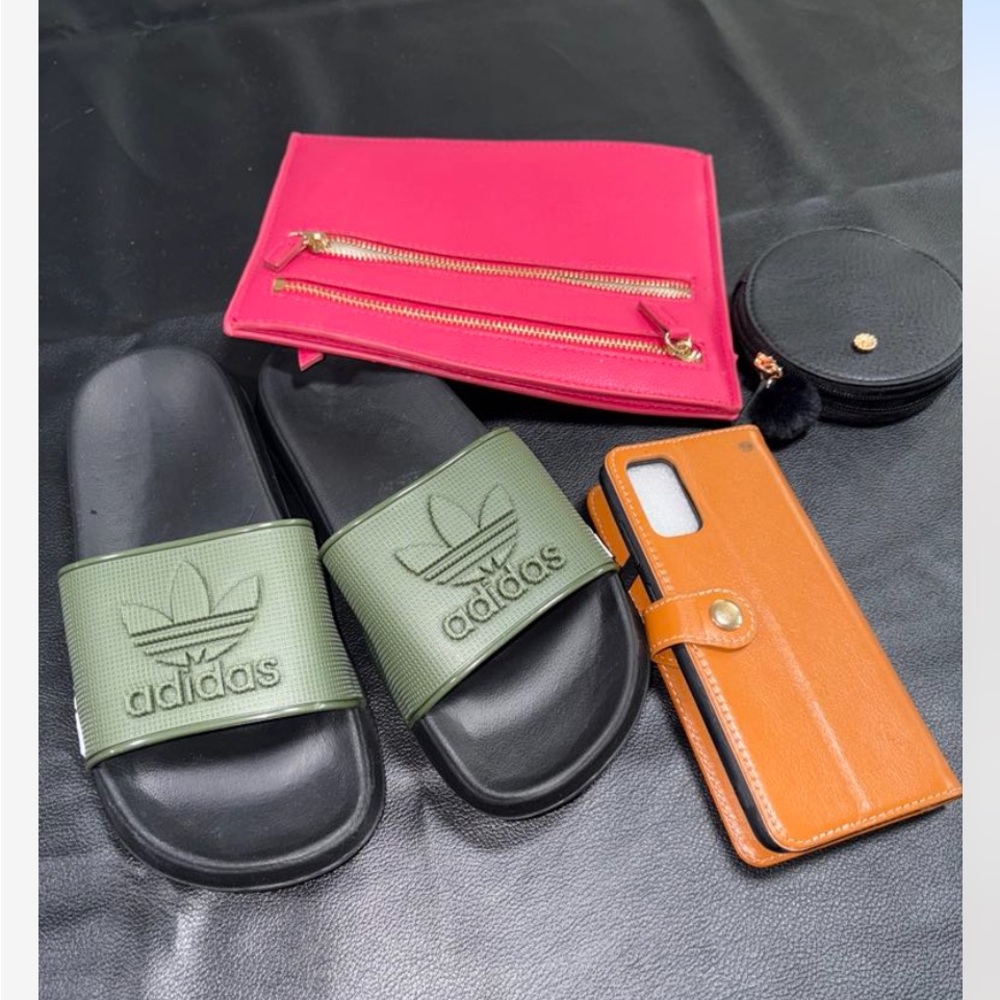 Adidas Olive Green Slides with Black Sole 5 items bundle